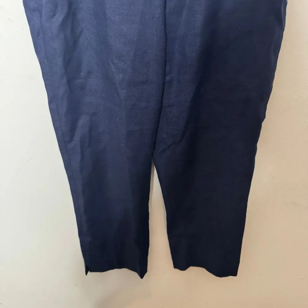 J.Crew Linen Blend Navy Pants Women’s Size 8 Elastic‎ Waist Straight Leg